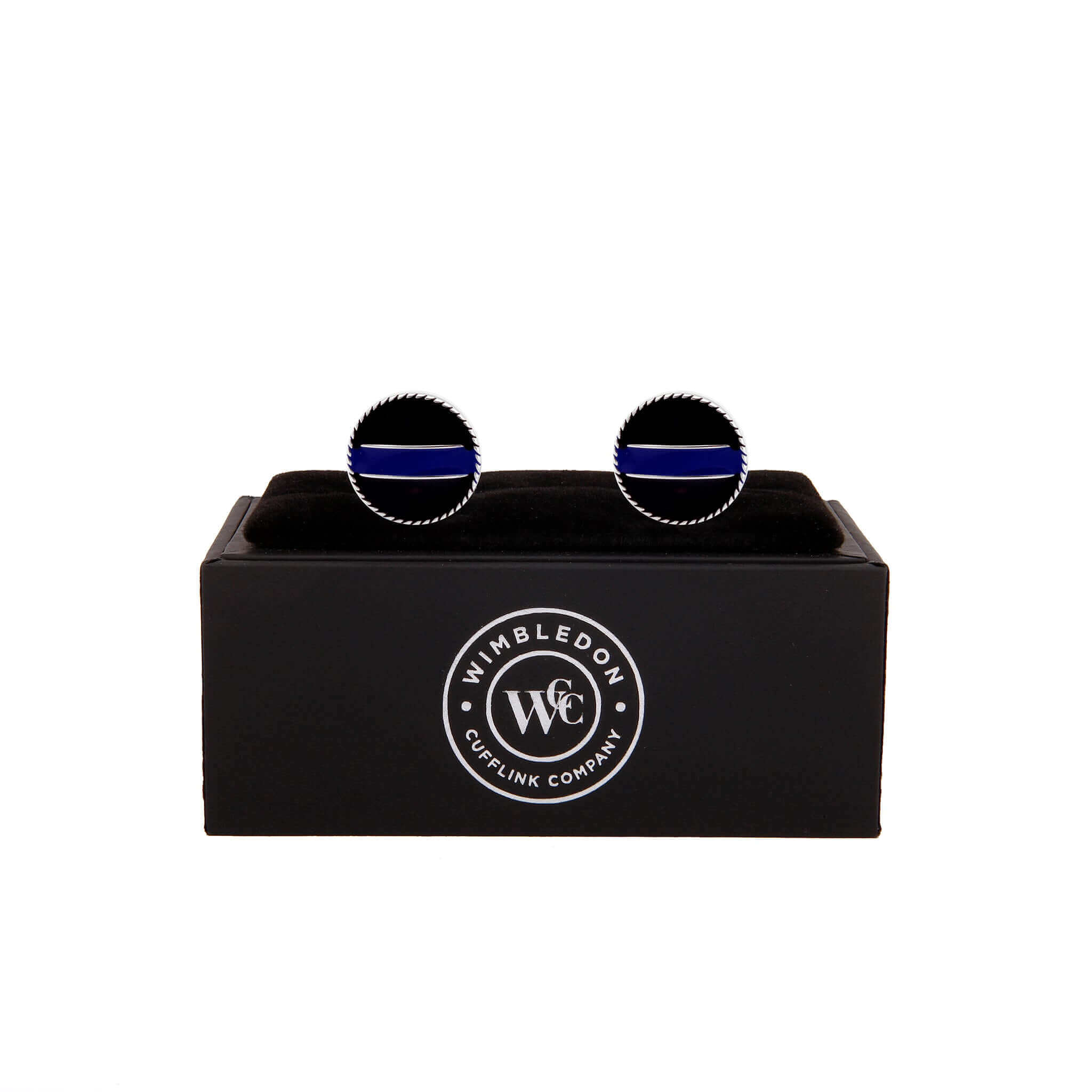 Thin Blue Line Police Cufflinks on Black Jewelry Box