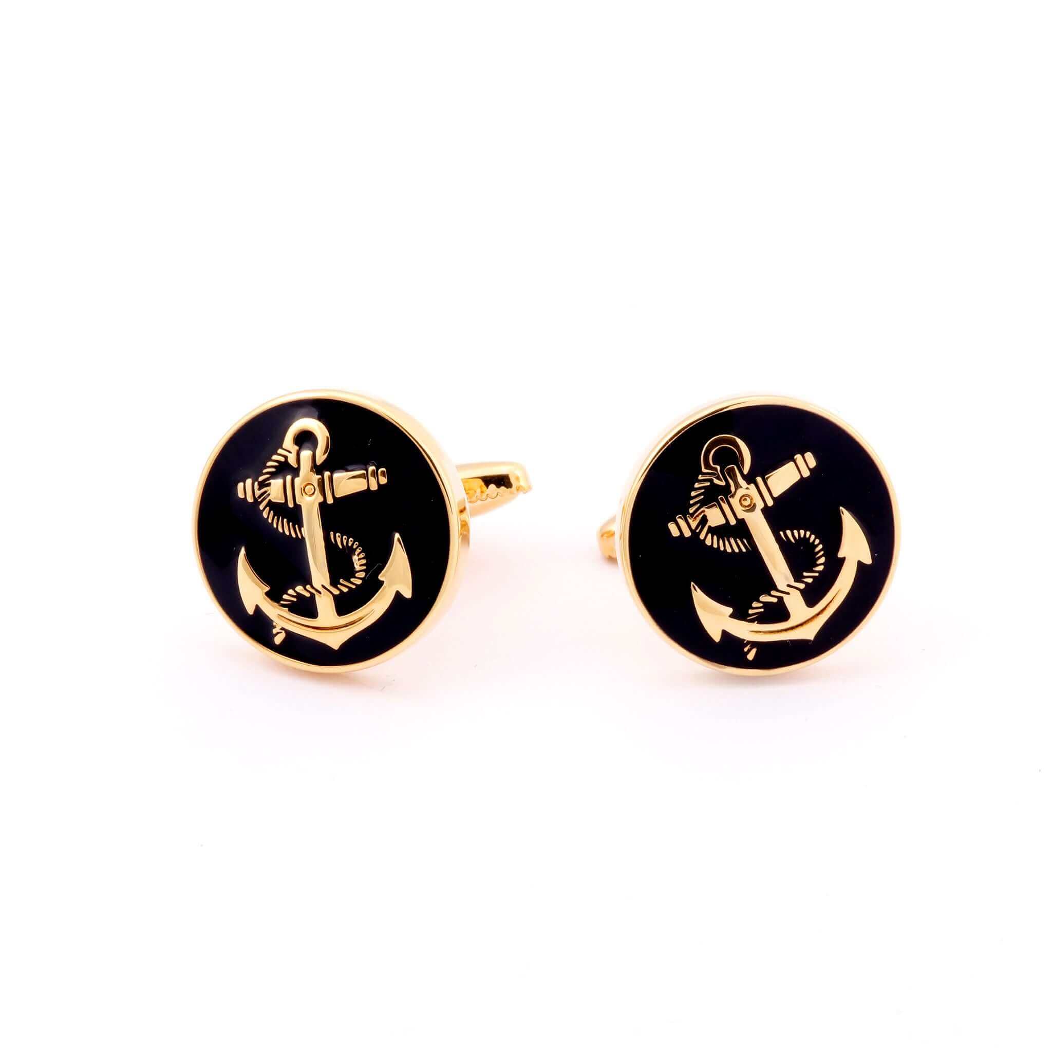 The Ships Anchor Gold Cufflinks II featuring traditional nautical design for safety and endurance.
