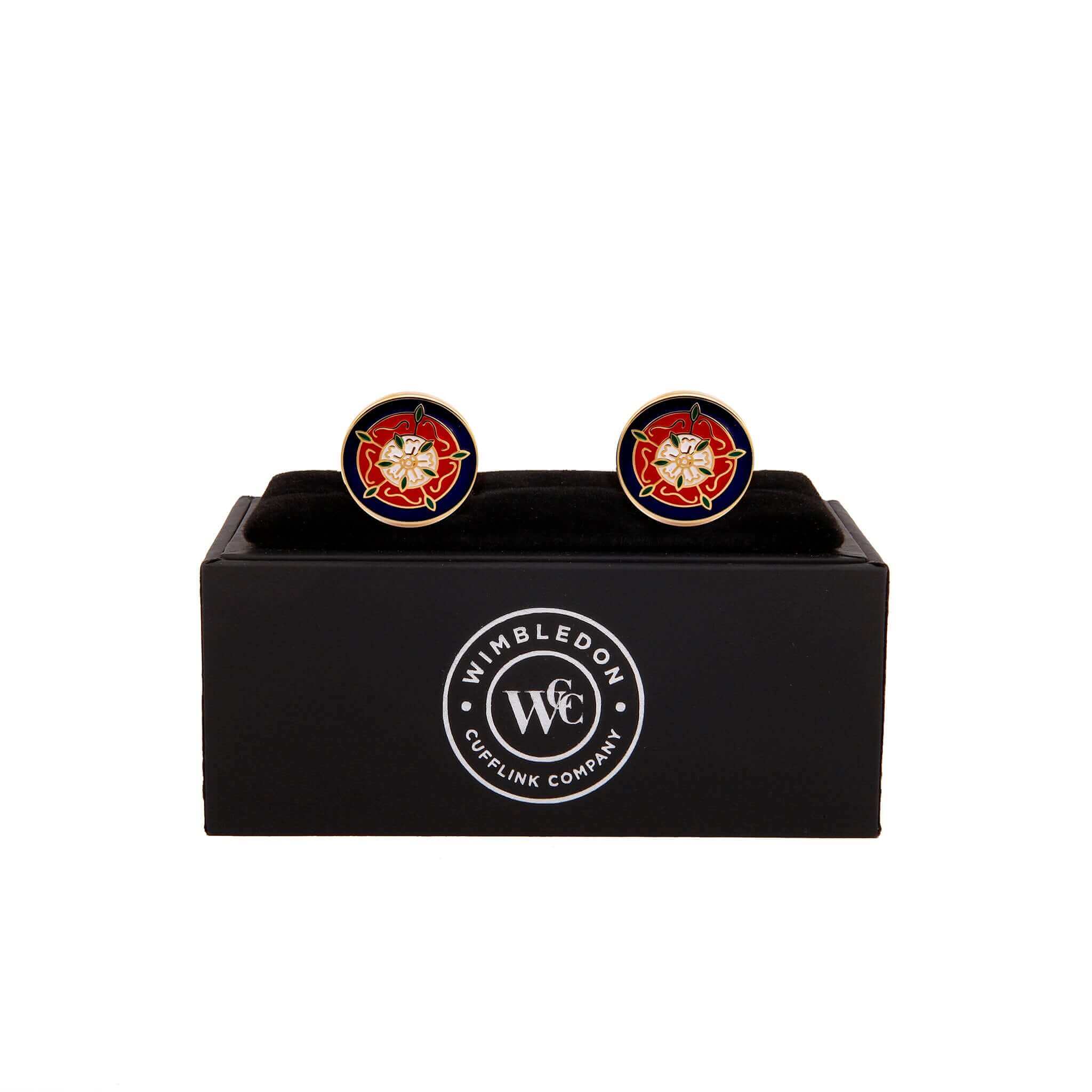 Tudor Rose Gold Cufflink - Symbolizing Unity, Peace, and Integrity - Presented in a Black Wimbledon Cufflink Company Box