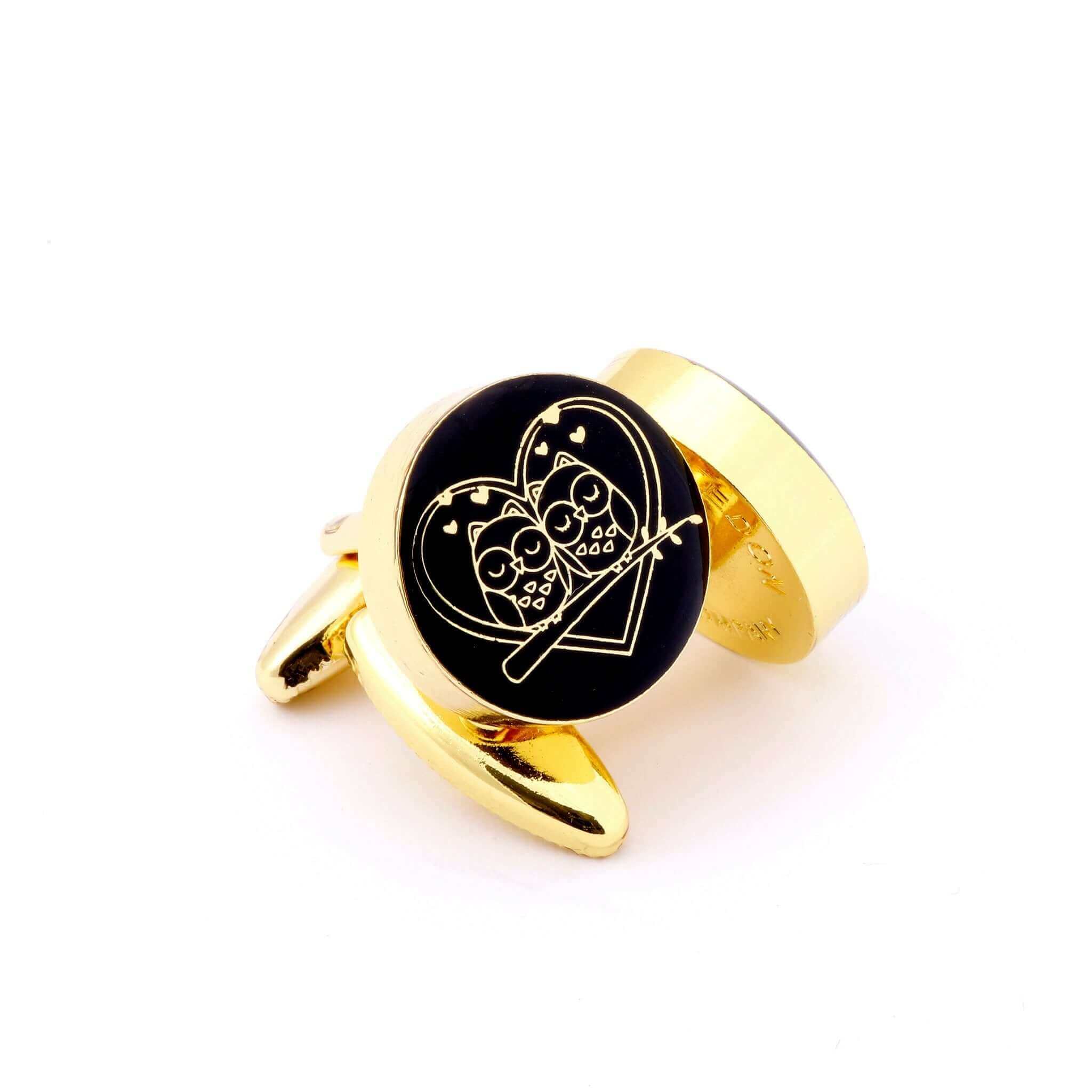 Love Bird Gold Cufflink featuring elegant lovebirds in a heart design, perfect Valentine's Day gift for expressing devotion and endearment