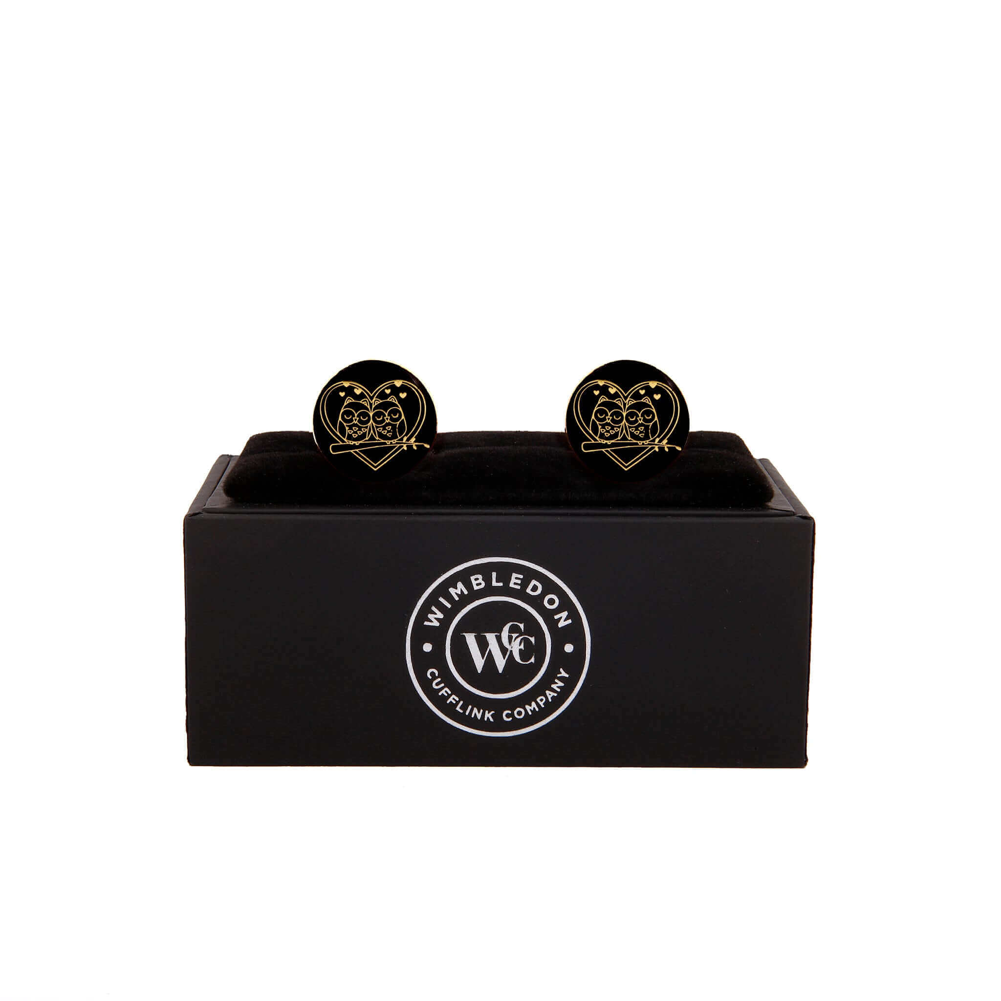 Elegant Love Bird Gold Cufflinks in black box - perfect Valentine’s gift showcasing devotion and endearment.