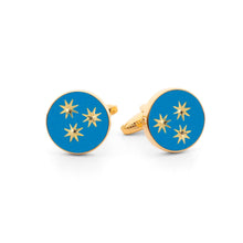 St. Philip Neri cufflinks limited edition with light blue enamel and golden stars, crafted to support Brompton Oratory in South Kensington.