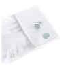 The Gherkin Cufflinks in silver and light blue on a white shirt, inspired by London's architectural marvel.