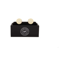 The Big Ben Cufflink in white and gold displayed in a black box by Wimbledon Cufflink Company