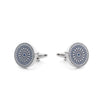 The Rose of Notre Dame silver cufflink with sky blue gothic window design inspired by Notre Dame Cathedral's architecture.