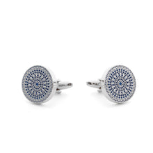 The Rose of Notre Dame silver cufflink with sky blue gothic window design inspired by Notre Dame Cathedral's architecture.