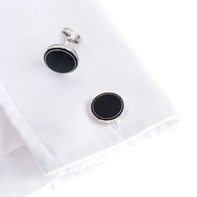 925 sterling silver cufflink on white cuff for black tie event.