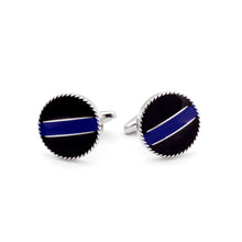 Thin Blue Line Police Style Cufflinks honoring law enforcement with a blue stripe representing safety and protection.