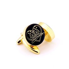 Love Bird Gold Cufflink featuring elegant lovebirds in a heart design, perfect Valentine's Day gift for expressing devotion and endearment
